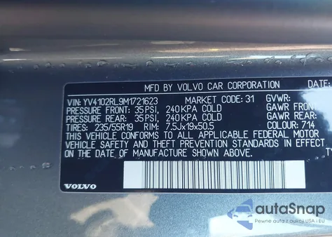 2021 Volvo Xc60 T5 Inscription z USA, uszkodzony, nr VIN YV4102RL9M1721623